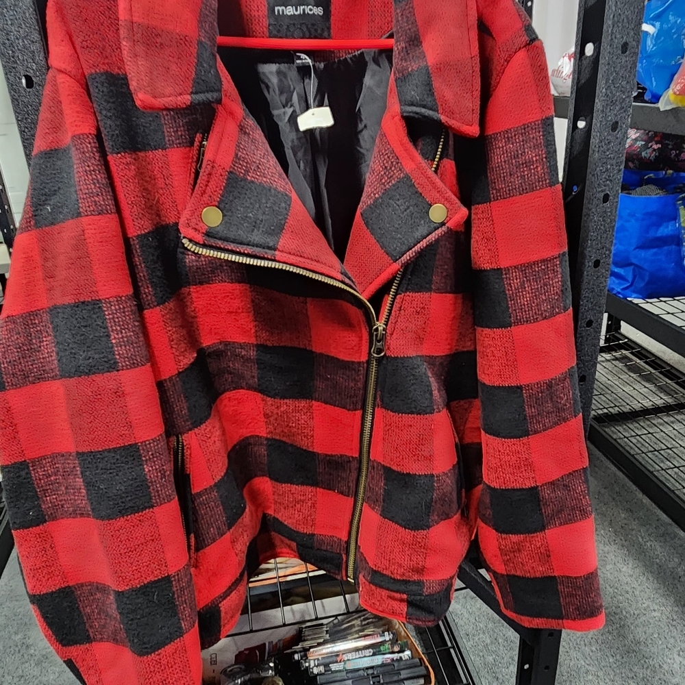 Maurices Red and Black Buffalo Plaid Jacket Coat Sz 4X